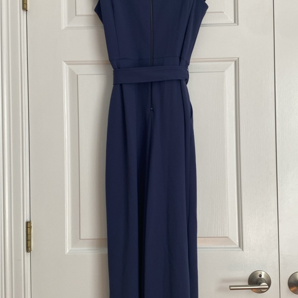 Calvin Klein Navy Blue Sleeveless Jumpsuit with Tie Waist - Picture 3 of 9